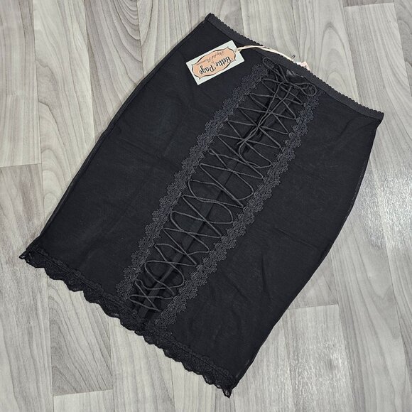 Bettie Page Black Lingerie Skirt with Lace Up Back, Size US 12 - Picture 2 of 7